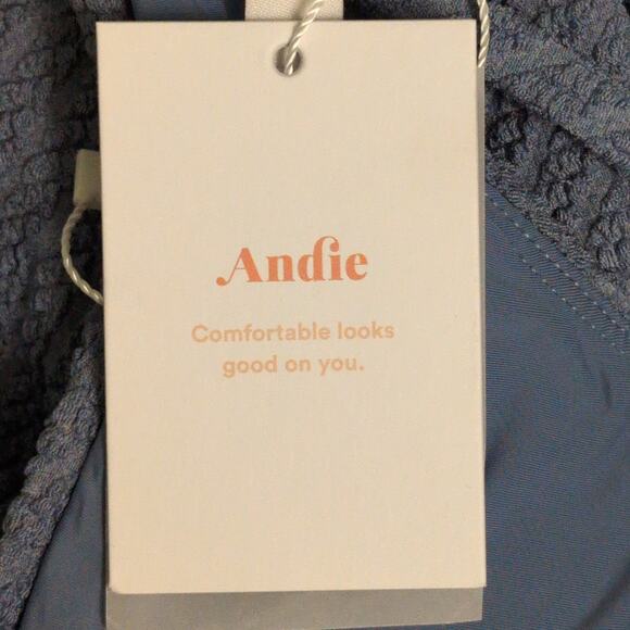 Andie Symi Top Bikini Macrame Slate Blue Adjustable V-neck Ruched S New - Picture 9 of 10